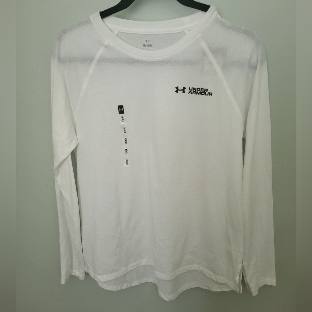 Under Armour UA Graphic Sleeve Wordscript Long Sleeve Tee Shirt White Medium